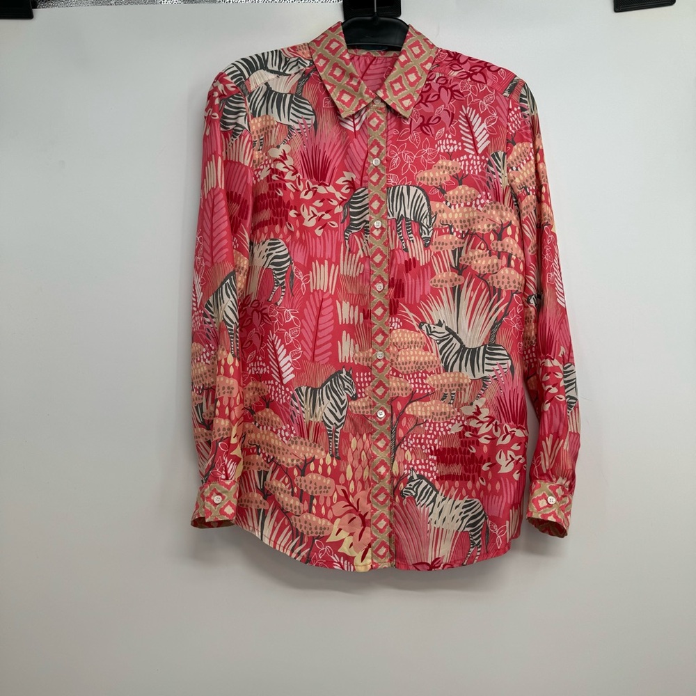 J Mc Laughlin Darcey Silk Button Up Shirt W/ Animal Print Sz S - Picture 5 of 14